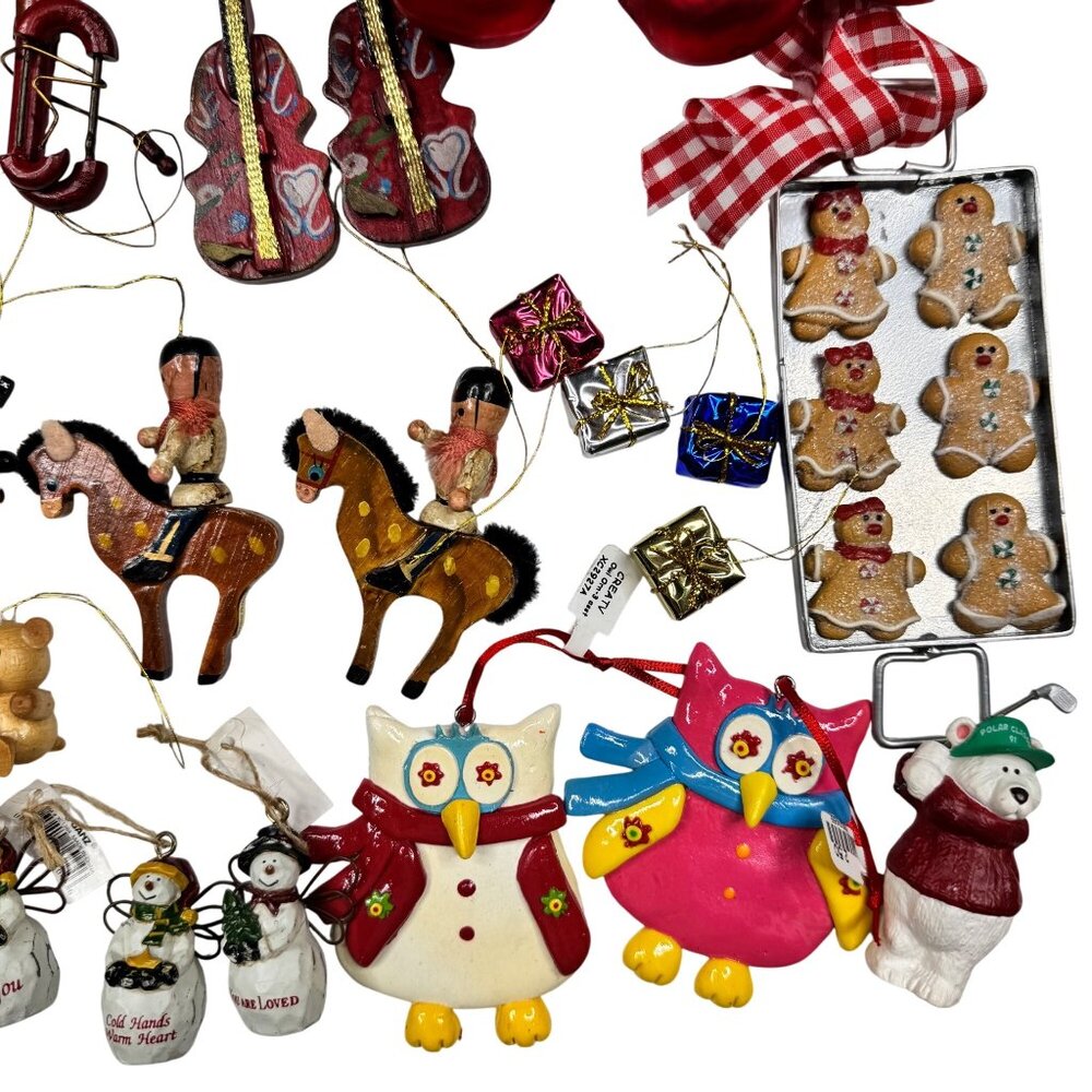 Christmas Ornaments Blown Glass Santa Claus Angels Snowflakes Owls Vtg Lot of 50 - Picture 6 of 16